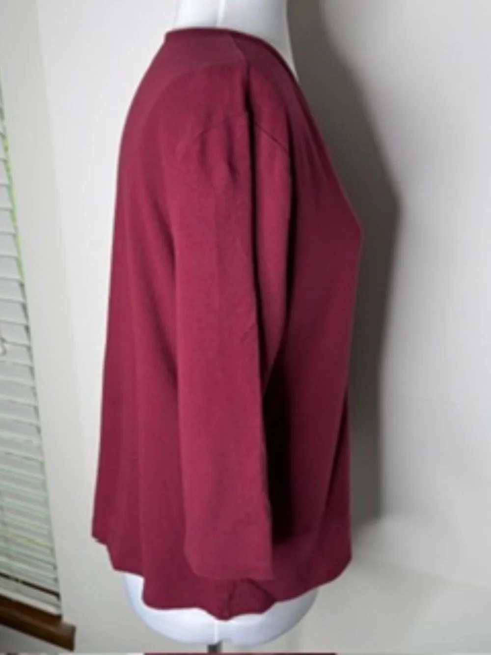 Karen Scott V-Neck 3/4 Sleeve Relaxed Silhouette Burgundy Top Size XL